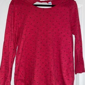 Old Navy red/maroon open back long sleeve with black polka dots